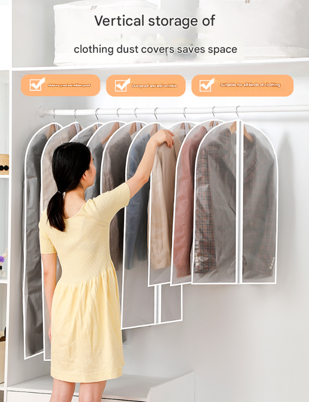 Black Edge 10-Pack Hanging Garment Bags for Closet Storage - Translucent Dust-Proof Suit Covers, Washable & Reusable Coat Protectors (2 Sizes) — image 2