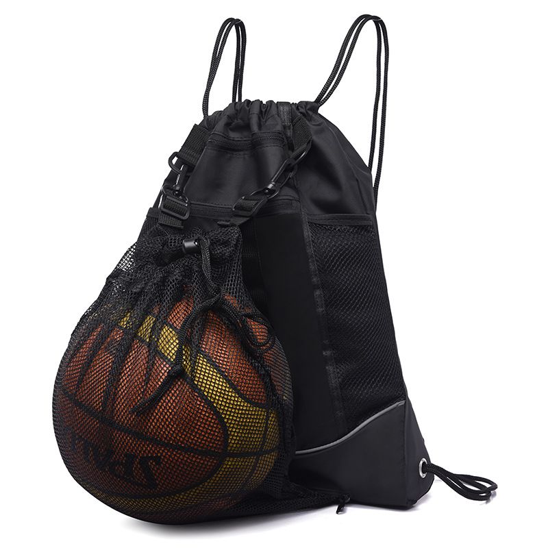 Basketball Backpack Large Capacity Sports Bag with Ball Holder Mesh Pocket Nylon Travel Backpack for Gym Cycling Outdoor Activities - Black