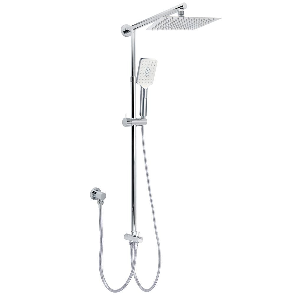 Chrome Square 8" Rain Shower Head 3 Mode Handheld Sliding Rail Arm 2 IN 1 Set Diverter