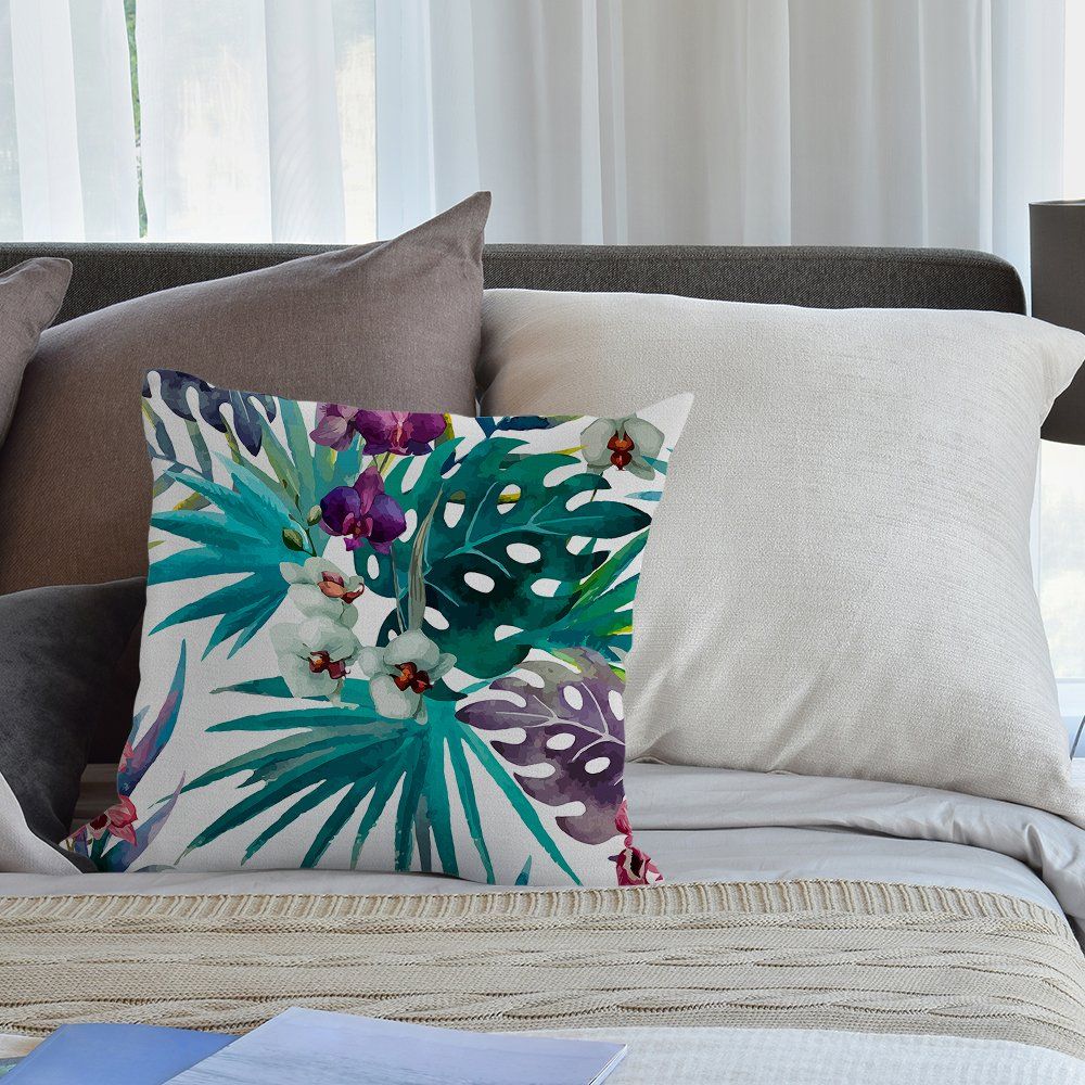 Tropical Plants Throw Pillow Covers,Tropical Flower Leaves Cotton Linen Home Decorative Throw Pillow Case Cushion Cover for — image 5