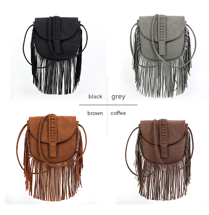 Coffee Chic Bohemian Fringe Crossbody Bag - Suede-Look PU Leather with Braided Detail & Adjustable Strap — image 2