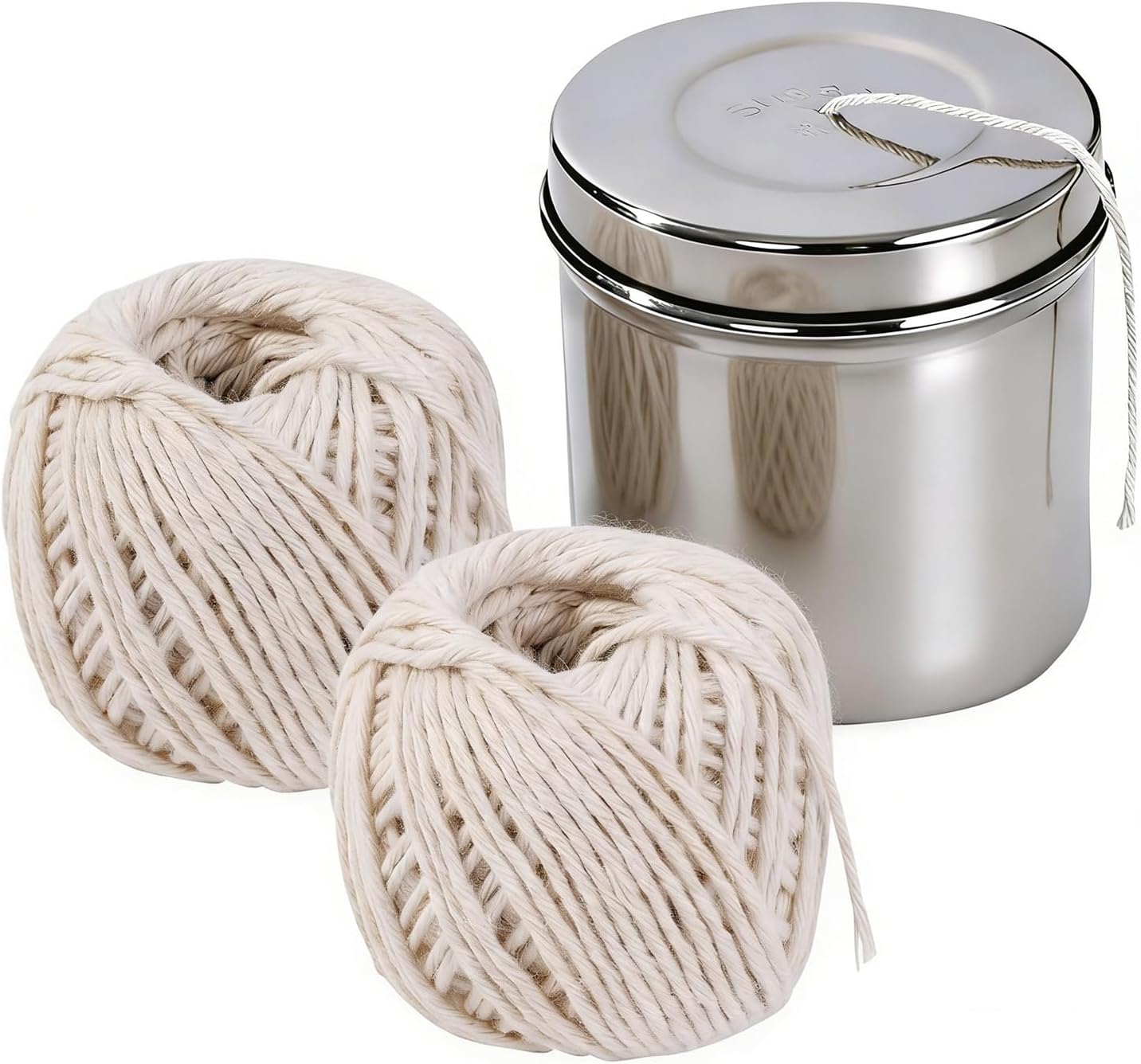 Kitchen Twine with Stainless Steel Dispenser, 2 Pack 216FT Cooking Twine, 2MM Natural Cotton Butcher Twines for Meat, Turkey, Roast & Kitchen Use, Center Pull