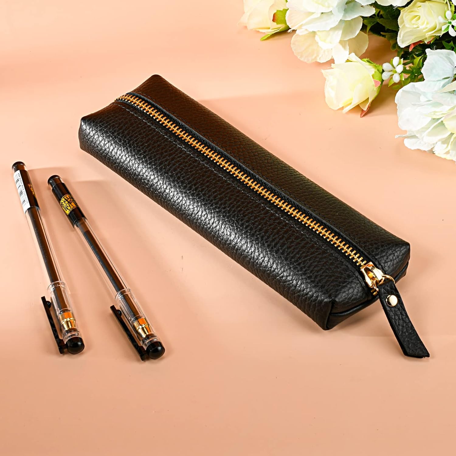 Genuine leather pen case, Cowhide pencil puch with zipper, Soft pen bag for adults — image 2