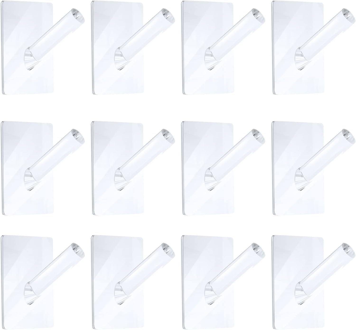 12 Pieces Acrylic Wall Mounted Coat Hooks Hat Rack Robe Single Organizer Adhesive Clear Wall Hook Decorative or Clothes, Hat, Towels Hanger(Clear)