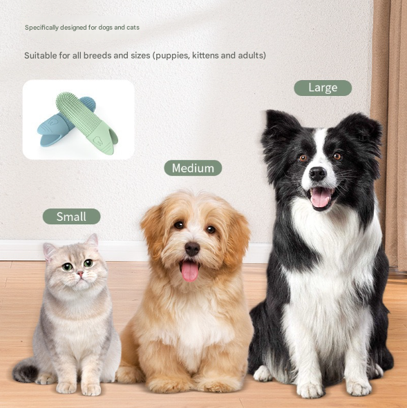 4 Pcs Green Soft Silicone Pet Finger Toothbrush - Gentle Dental Care for Dogs & Cats, Tartar & Plaque Remover — image 2