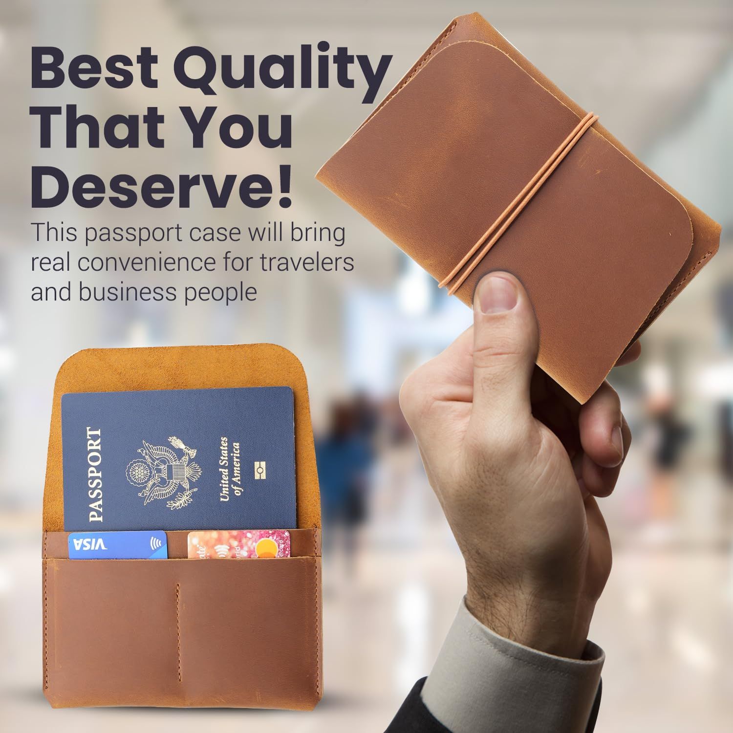 Leather Passport Holder with Travel Wallet, Genuine Leather Passport Cover- Passport Wallet, Leather Folding Wallet for Passports ( Brown) — image 4
