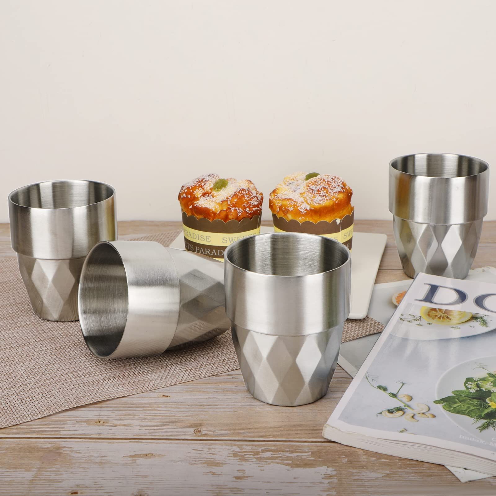 Stainless Steel Cup, 10 oz/300ml Set of 4 Stackable Stainless Steel Insulated Cups, Small Metal Cup Double Wall Tumbler Vacuum Metal Drinking Glasses for Home — image 5