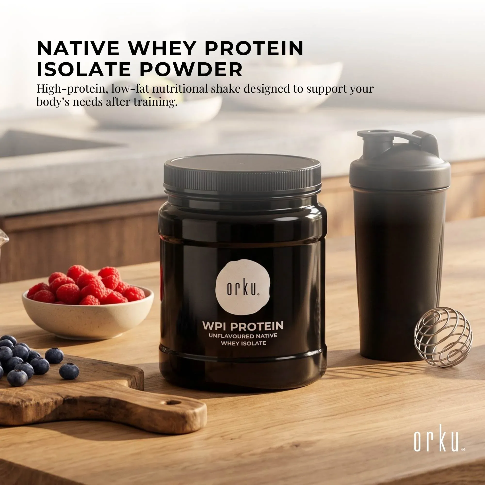 Orku 400g Whey Protein Isolate Powder WPI 90% Unflavoured Native Jar โ image 2