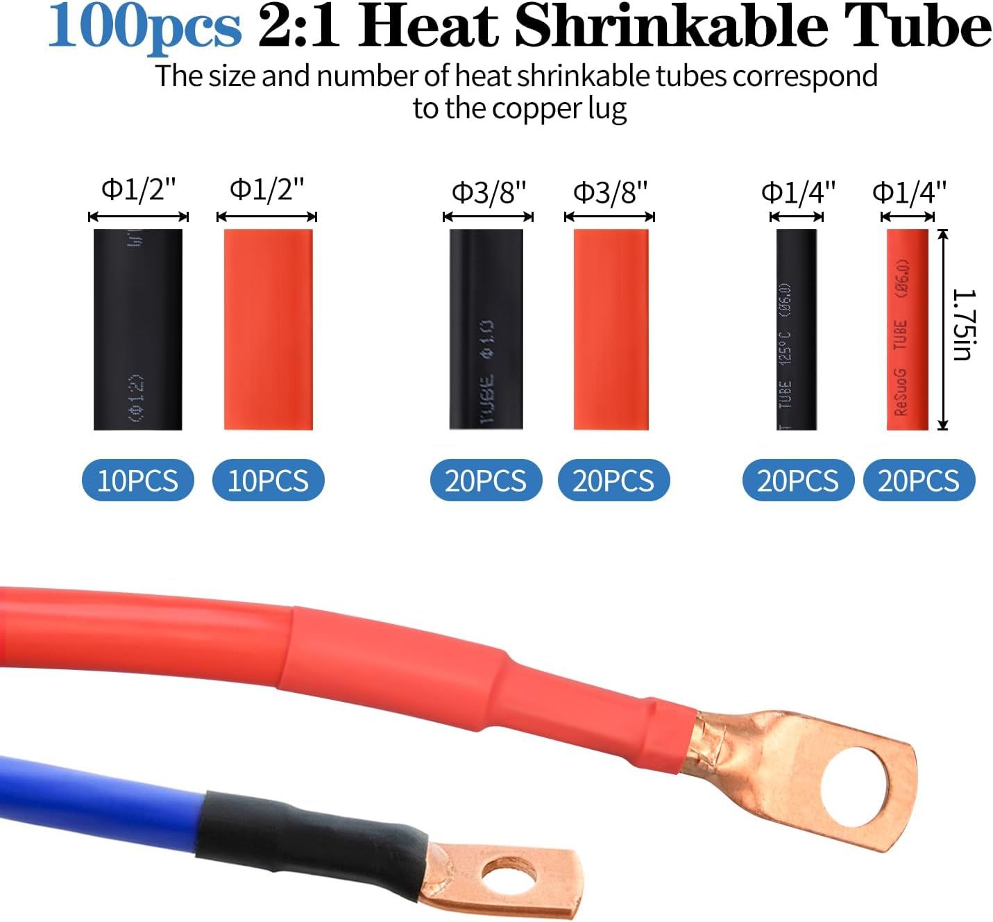 Cable Lug Crimping Tool Kit with 74 Copper Wire Lugs and 100 Heat Shrink Tubes, Heavy Duty Crimper for AWG 10 to 1/0 โ image 5