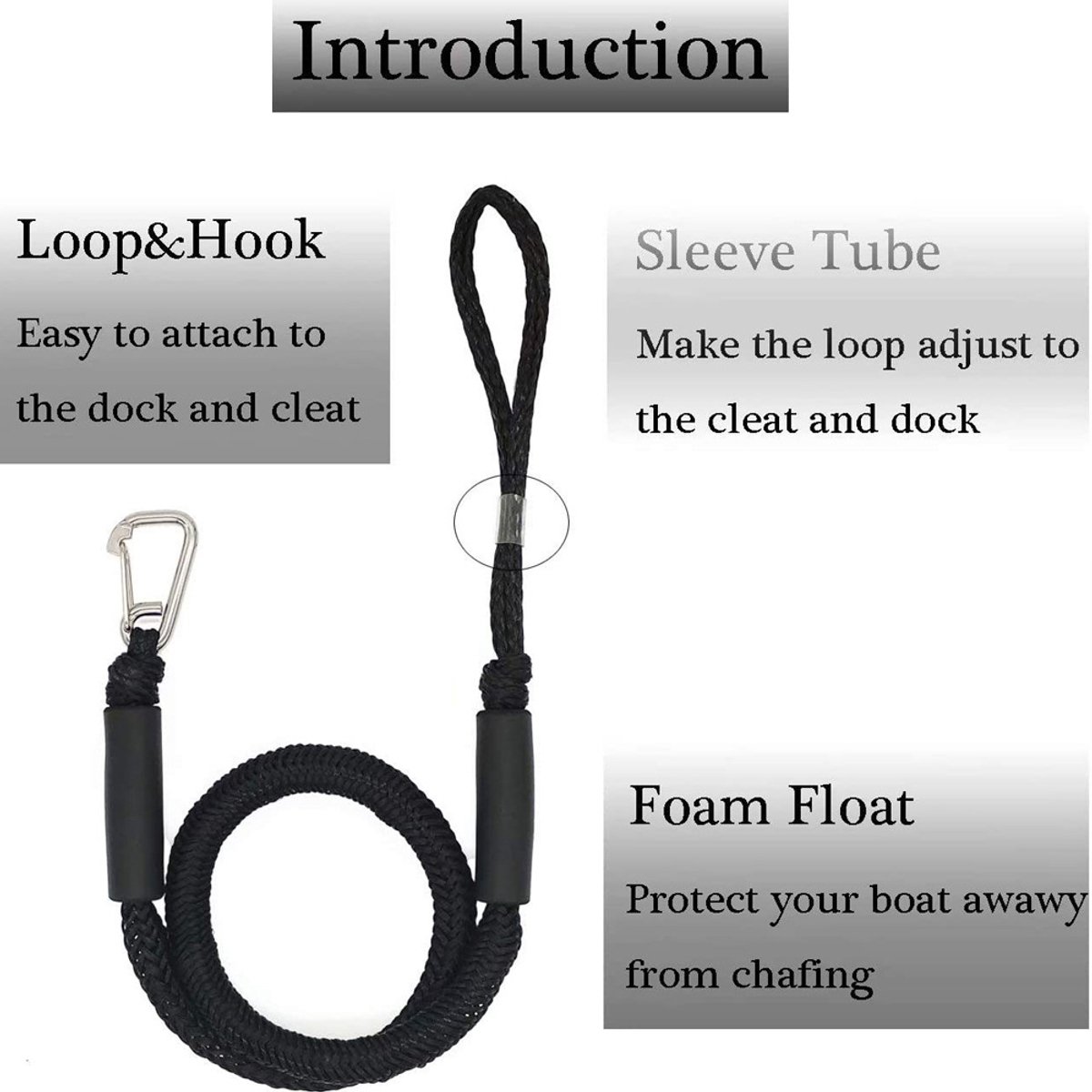 Mooring Rope Boat Equipment - 2 Pieces - Extendable 1.2 - 1.7M - Mooring Rope for Boats - Black - Mooring Rope - Boat Accessories for Boats Dock - Dock Line — image 2