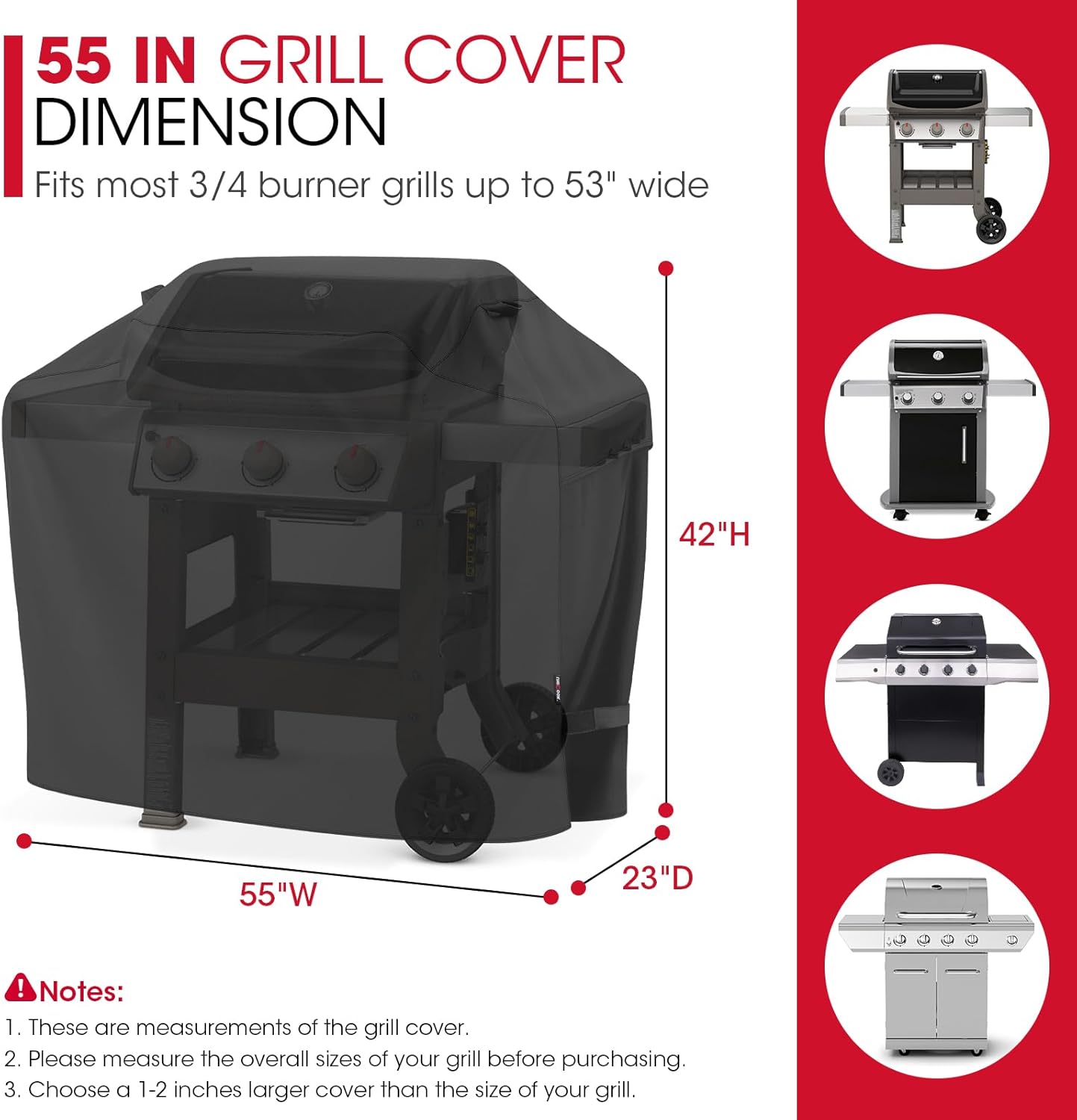 Grill Cover 55 Inch for Outdoor Grill, Heavy Duty, Waterproof, Fade Resistant, BBQ Cover with Handles/Straps/Air Vents, Compatible with Weber Charbroil — image 3
