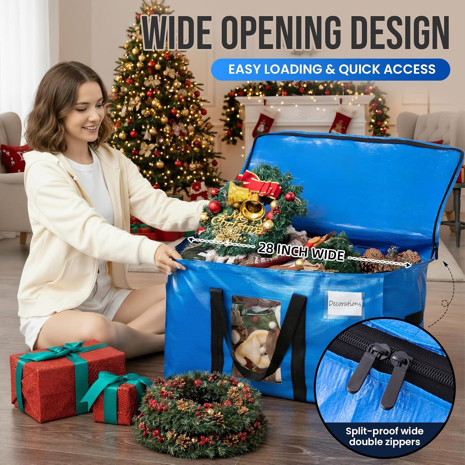 4 Pack Extra Large Moving Bags, Storage Bags with Visible Window, 93L Heavy-Duty Totes For Storage, Wrap Around Handles, Blue โ image 4
