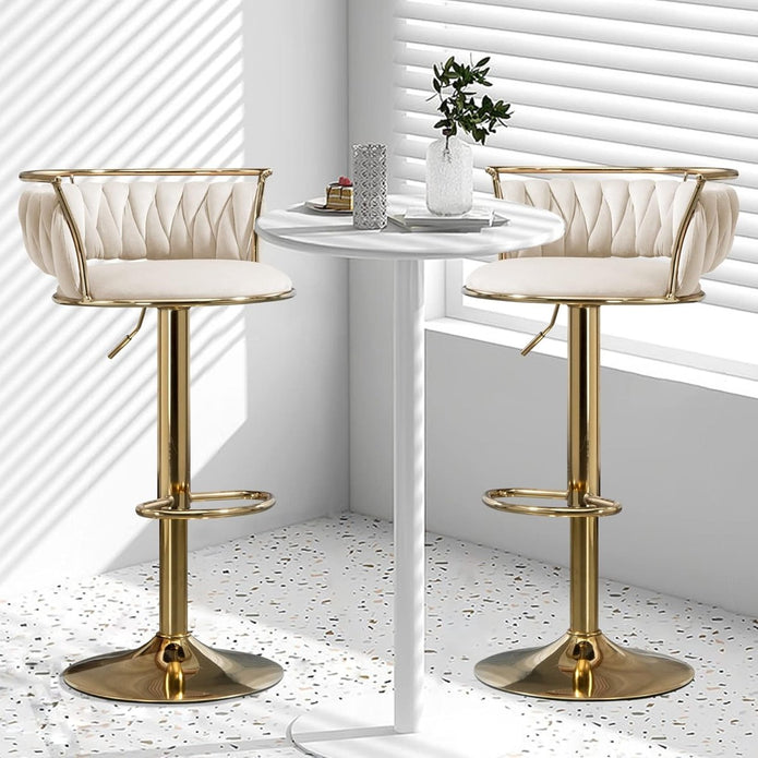 SERENITà Golden Swivel Upholstered Velvet Adjustable Height Counter Stool with Metal Frame Ivory (Set of 2) — image 4