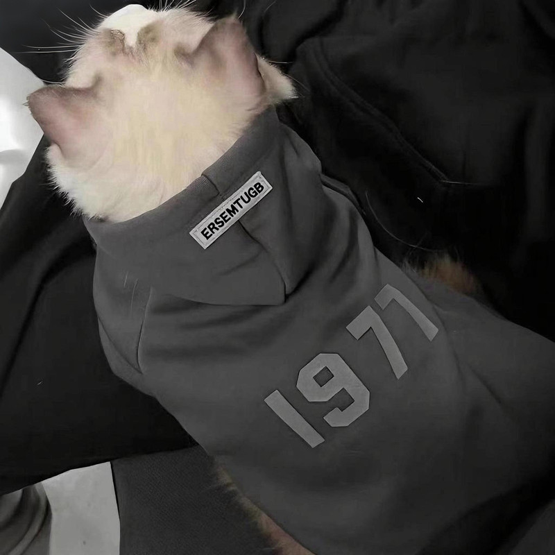 2-Pack XL sizeTrendy Pet Hoodie with "1977" Print - Warm Winter Wear for Cats and Small Dogs - with Plush Lining - Beige and Dark Grey โ image 4