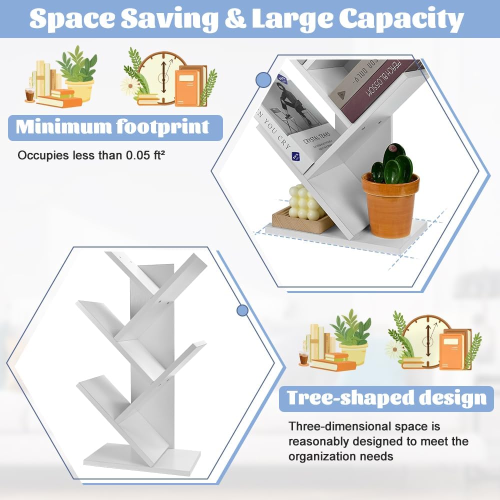 CARLA HOME 5-Tier Tree Bookshelf Storage Rack for Home Office or Bedroom (White) — image 6