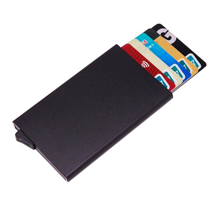 Aluminum Pop-Up Card Holder RFID-Safe Black Case โ image 2