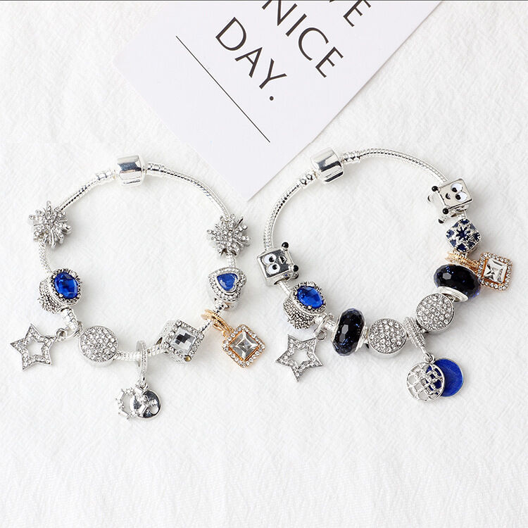 Sparkling Charm Bracelet with Smiley, Crystal, Rhinestone Beads & Hollow Star Zircon Pendants(17cm) โ image 5