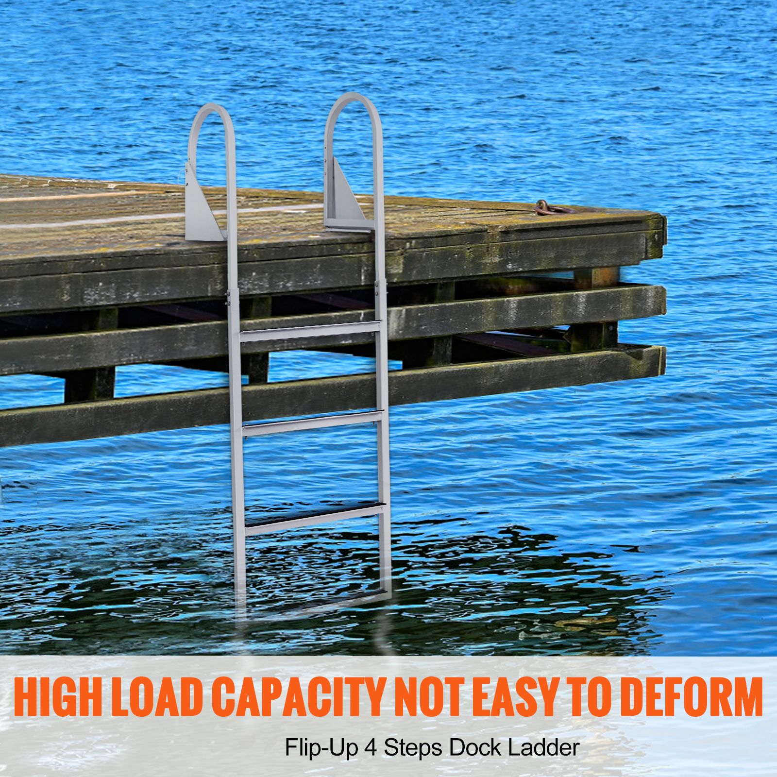Dock Ladder, Flip-Up 4 Steps, 159 kg Load Capacity, Aluminum Alloy Pontoon Boat Ladder with 50.8 mm Wide Step & Nonslip Rubber Mat, Easy to Install for — image 2