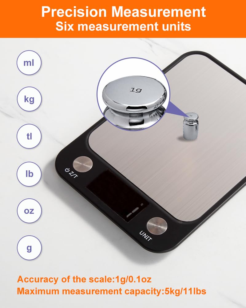 Food Scale,Digital Kitchen Scale, Stainless Steel, Weight in Grams, Ounces, Milliliters and Pounds, Ideal for Meal Prep, Cooking, and Baking โ image 2