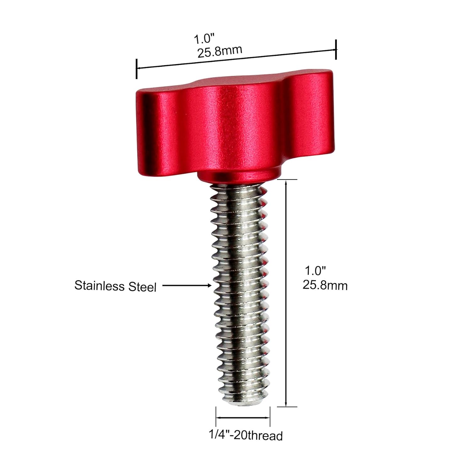 Xadnitu 1/4"-20 x 1 Thread Thumb Screw,Stainless Steel Standard/Coarse Thread with Red Adjustable Tee Wing Aluminum Knob to Remove Replace Hand Clamping โ image 4