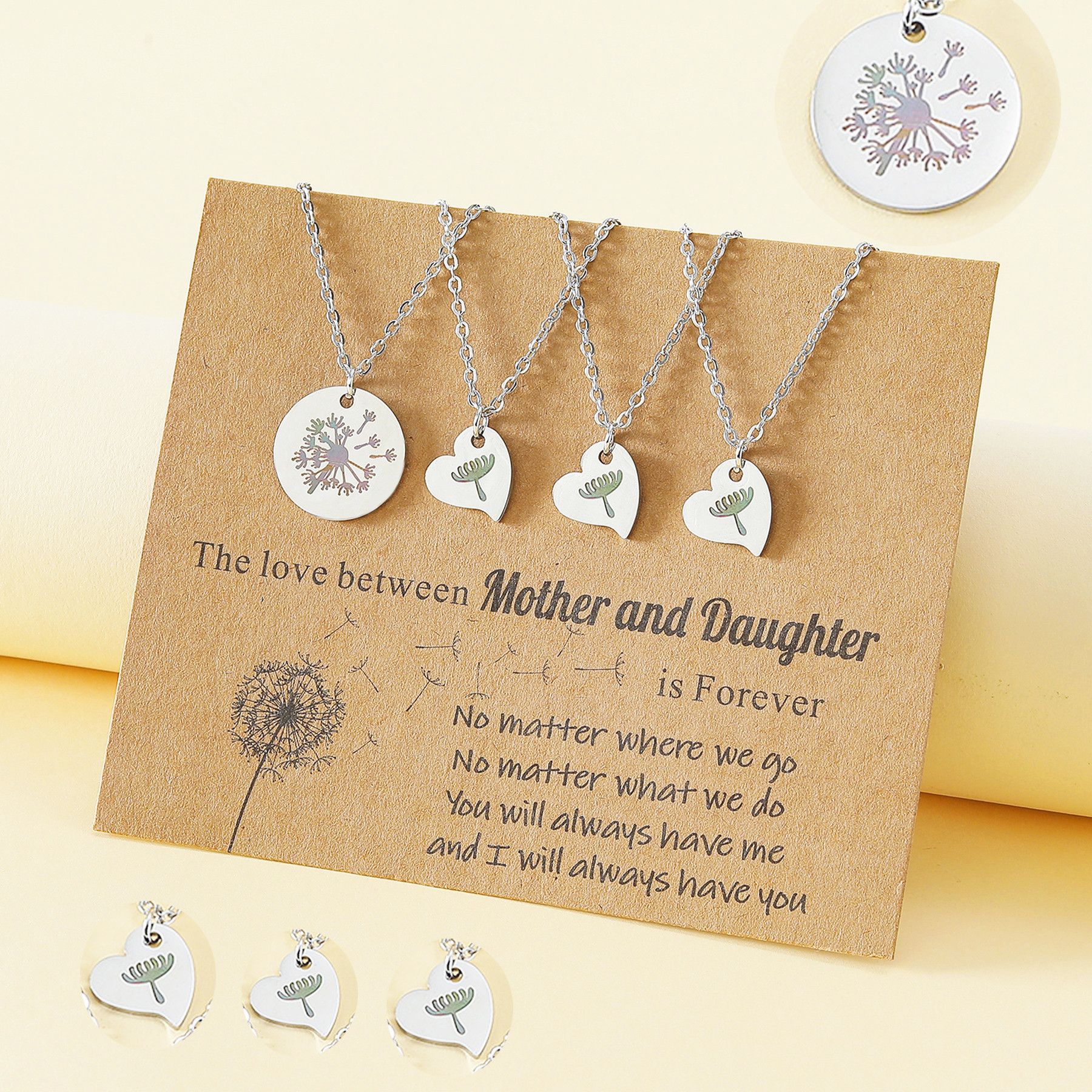 Dandelion Gifts for Mom Daughter, Matching Dandelion Necklace for Mother Daughter Necklace Set for 3, Mother's Day Birthday — image 4