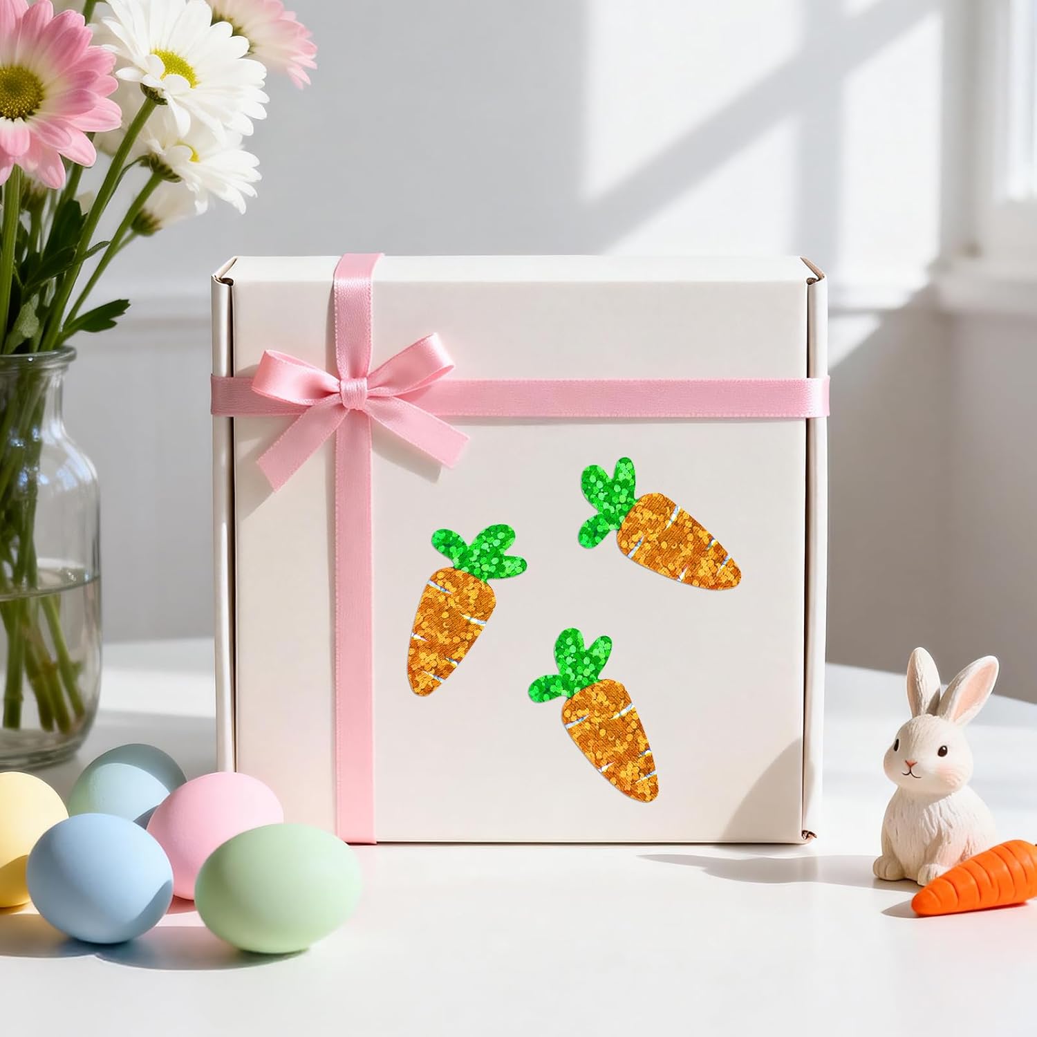 Easter Carrot Stickers - 500Pcs 1.2 × 0.4'' Carrot Shape Stickers Holographic Carrots Sticker Roll Self Adhesive Happy Easter Sticker for Egg Basket Envelope — image 4