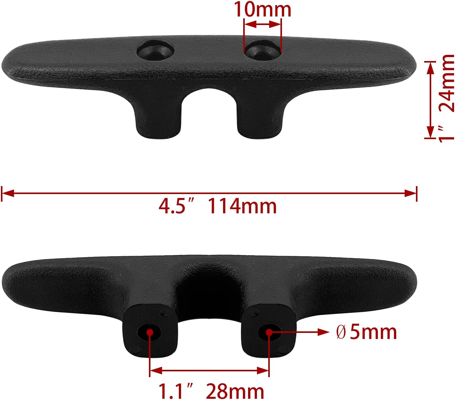 MARINRE 4 PCS Marine Black Nylon Cleat Open Base 4-1/2 in Heavy-Duty Boat Deck and Anchor Line w/Finish — image 2