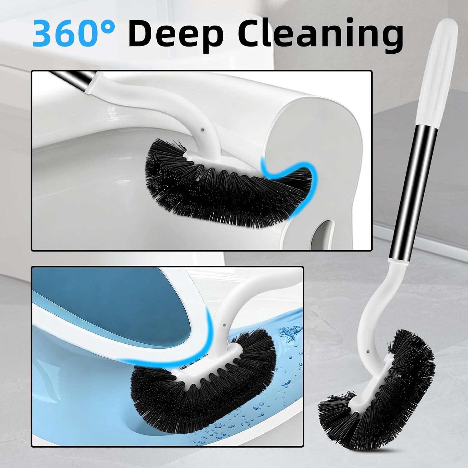 Toilet Brush and Holder Set with Curved Under-Rim Brush, Ventilated Quick-Dry Holder for Deep Cleaning Hidden Toilet Stains and Odours — image 3