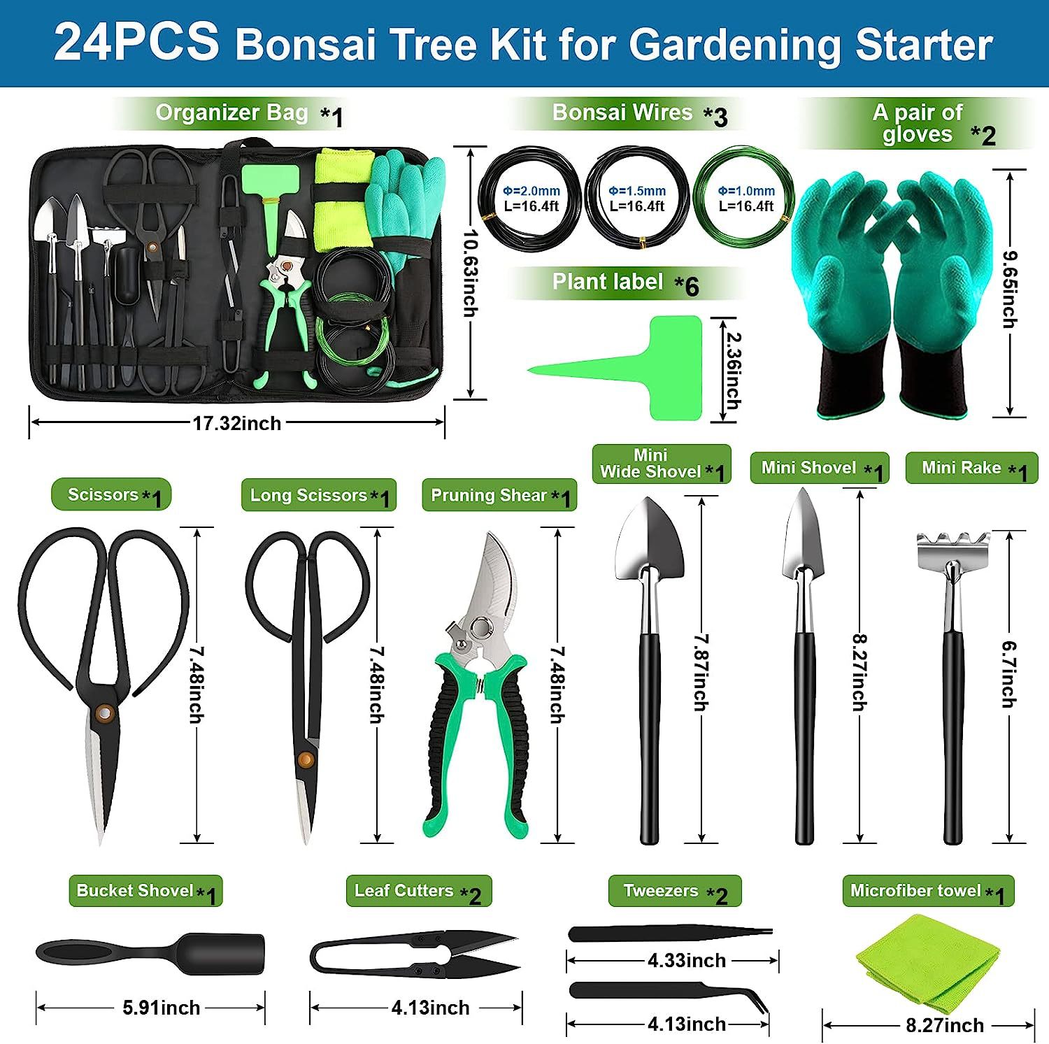 24-Piece Bonsai Tree Tool Kit for Gardening Starters – Complete Bonsai Care Set with Organizer Bag — image 5