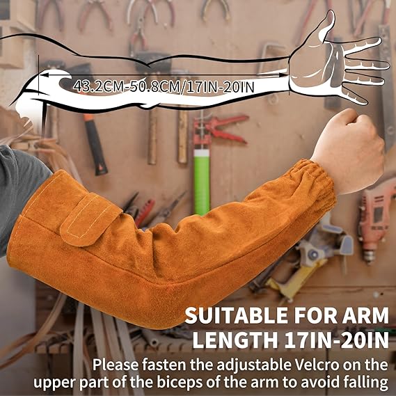 Cowhide arm protector with Velcro - Leather welding sleeve - Real cowhide arm protector - Welding sleeve - Suitable for welding work - Unisex - Heat resistant โ image 2