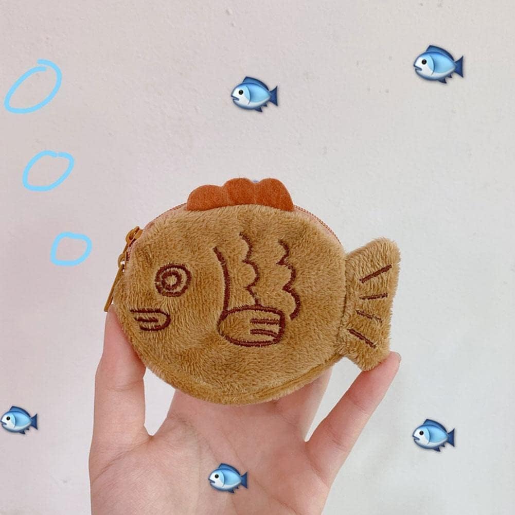 1Pc Brown Cute Plush Coin Purse Keychain, Mini Wrist Purse Bag, Japanese Creative Adjustable Soft Taiyaki Coin Pendant With Zipper Plush Pouch for Girl Women's โ image 3