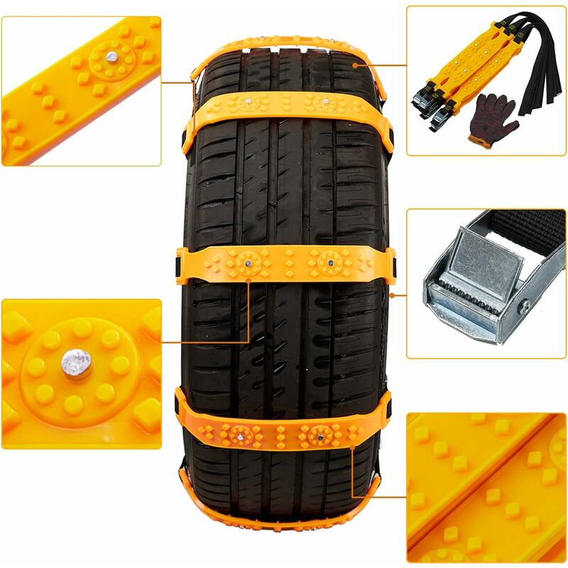 10 pcs Car Snow Socks 185-225 Mm, Yellow Snow Chains, Adjustable Emergency Traction Cables Anti-Slip Car Tire Chain โ image 3