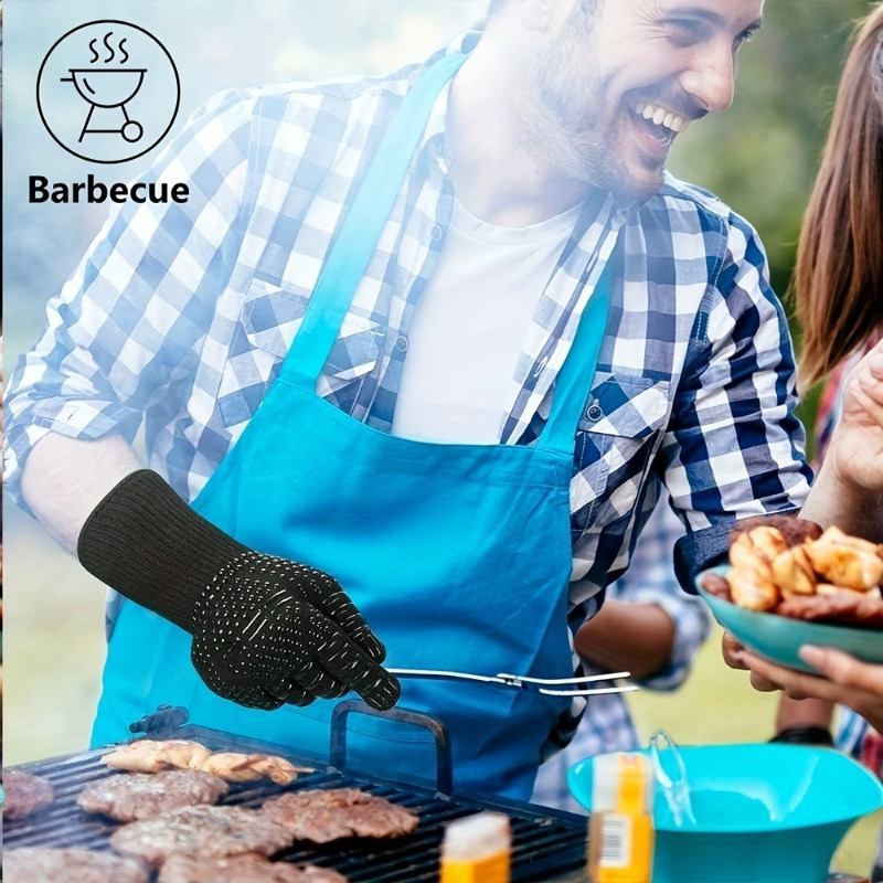 One Pair Black Extreme Heat Resistant BBQ Gloves (800°C/1472°F) - Non-Slip Silicone Coated Fireproof Mitts for Smoker, Oven & Industrial Use — image 3