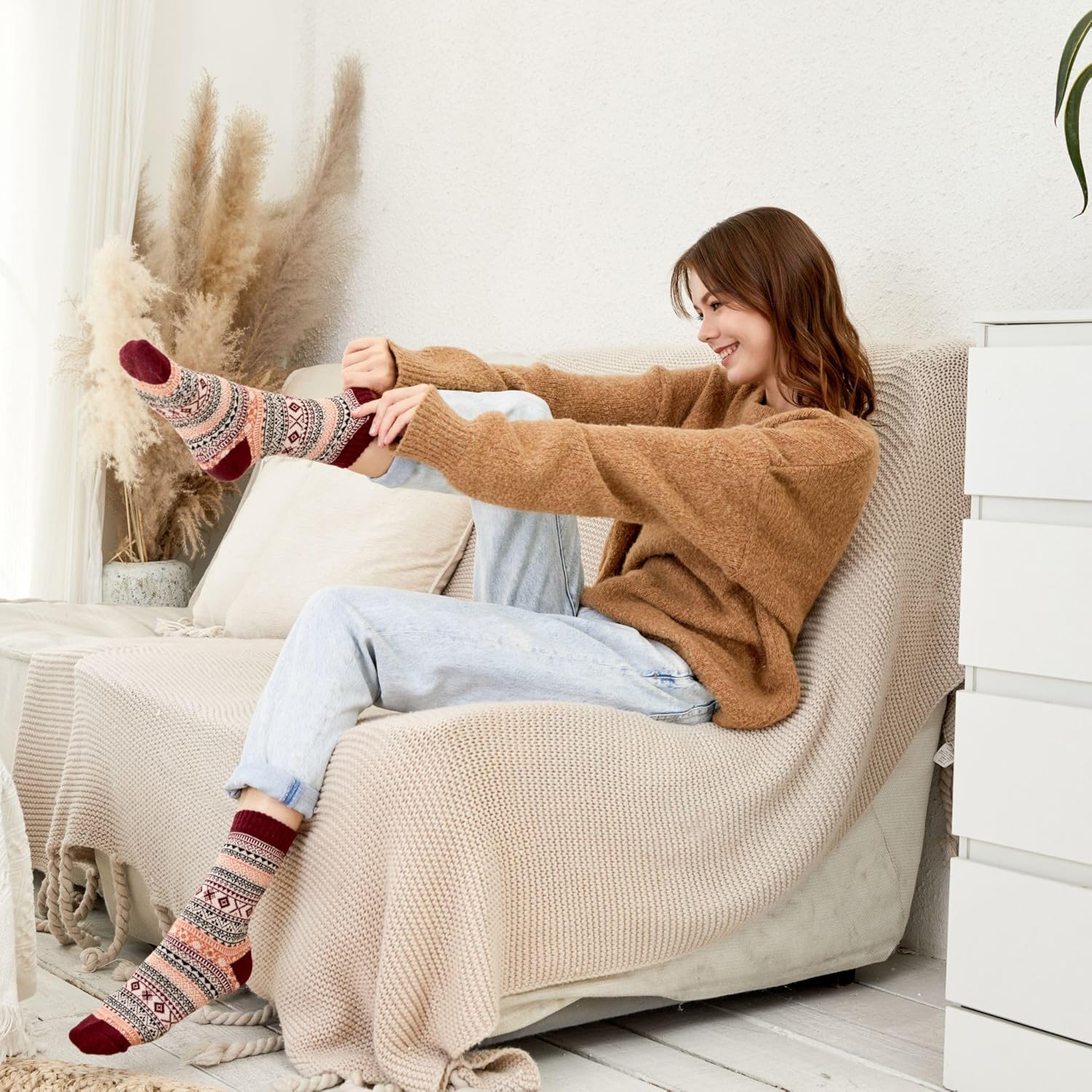 5 Pairs Women's Thermal Wool Socks Warm Knit Ladies for Winter, One Size, A6 — image 2