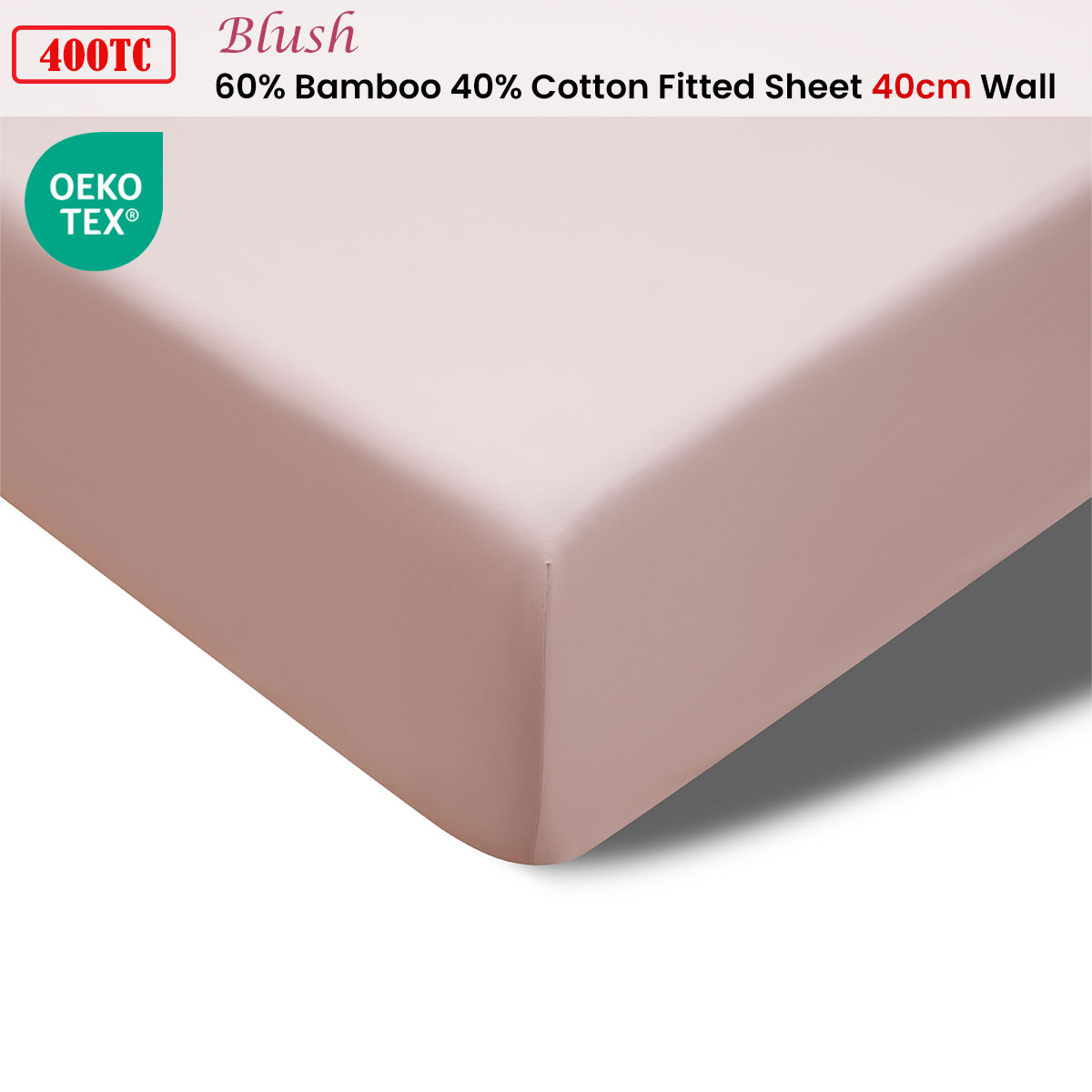 Accessorize 400TC Blush Bamboo Cotton Fitted Sheet 40cm Wall King Single — image 2