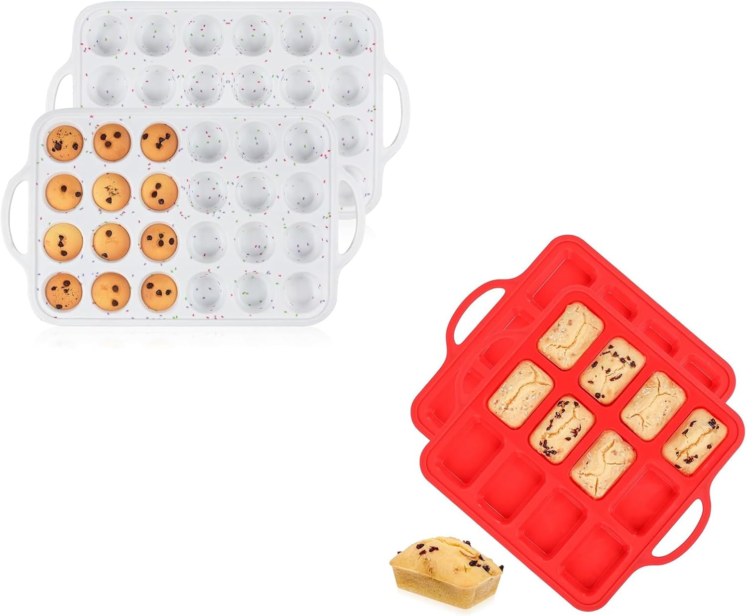 Mini Muffin Pan with Metal Reinforced Frame 24 Cups & Silicone Loaf 12 Cavities
