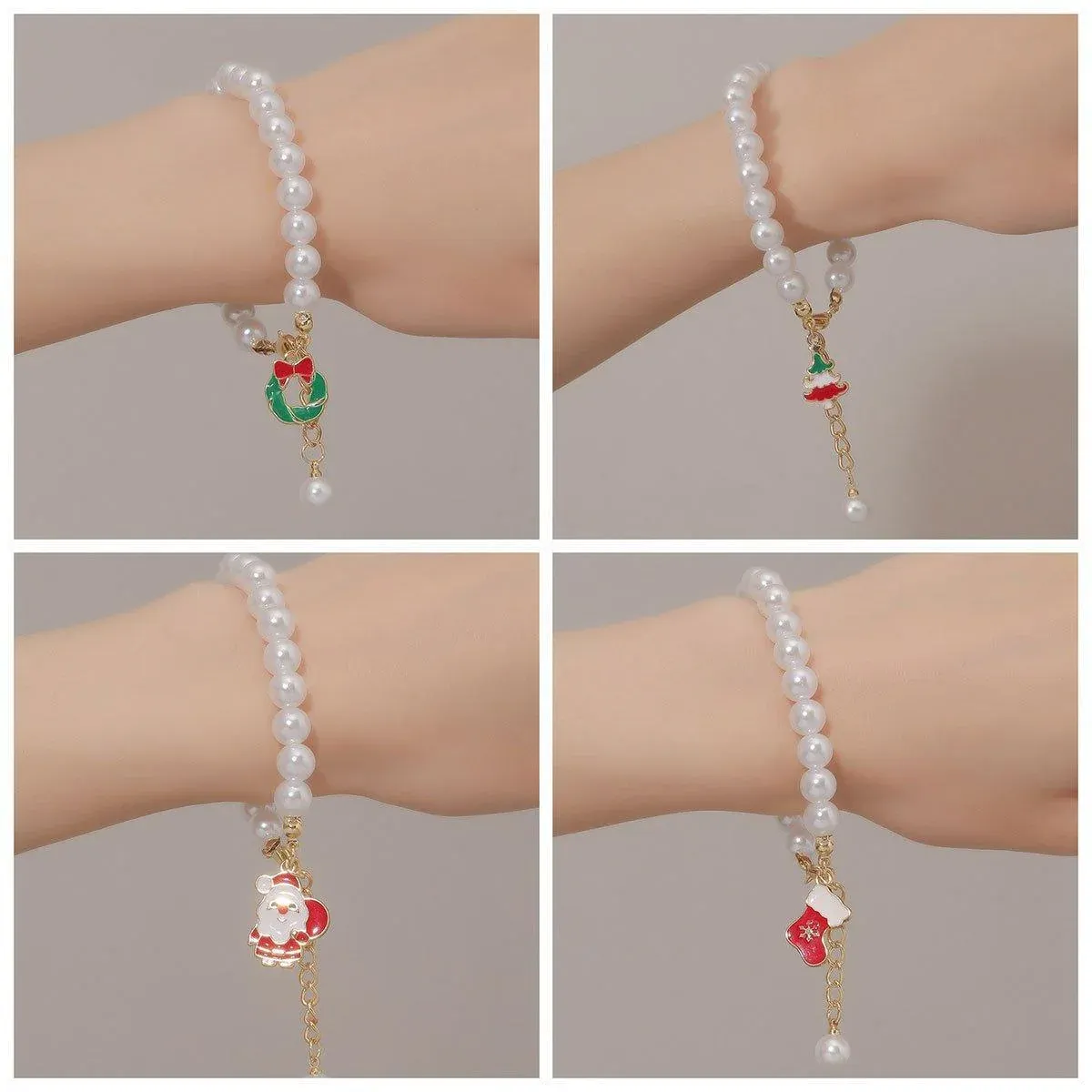 Faux Pearl Bracelet for Women Christmas Gift Adjustable Fashion Jewellery - Christmas wreath โ image 6