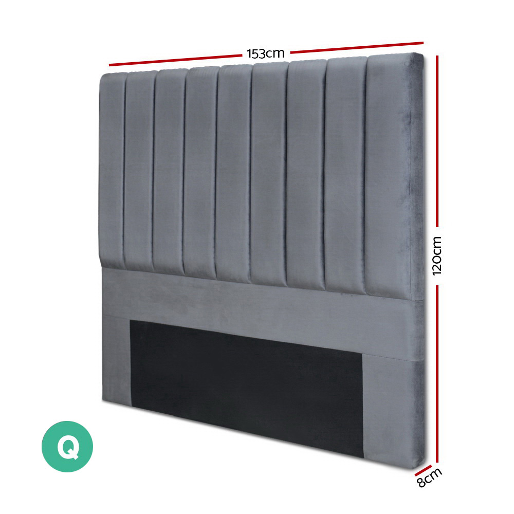 Artiss Bed Head Headboard Queen Velvet - VELA Grey โ image 2