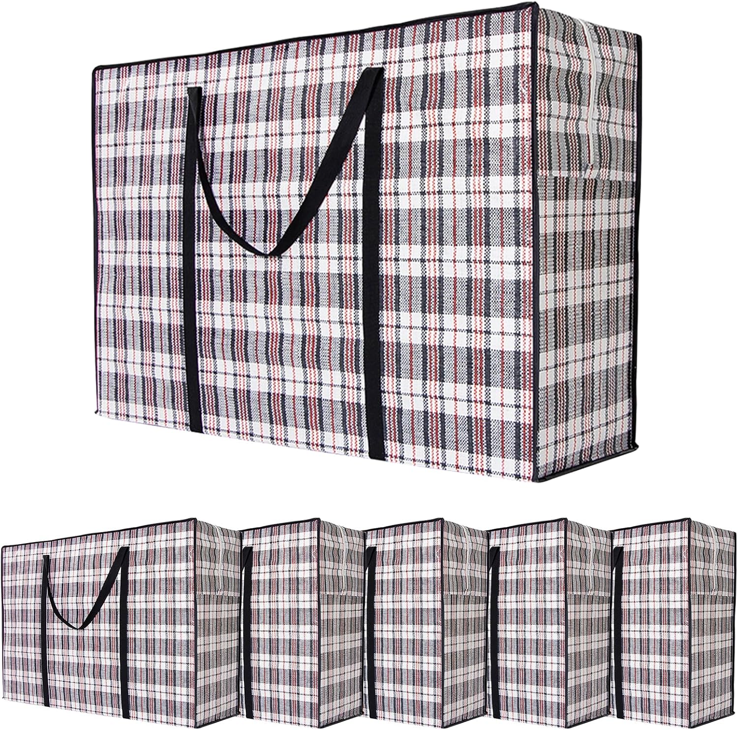 CARLA HOME 6 Pack Large Moving Storage Bags with Zipper & Handles for Clothes, Bedding, Blankets, Dorm & Travel (80 × 55 × 25cm)