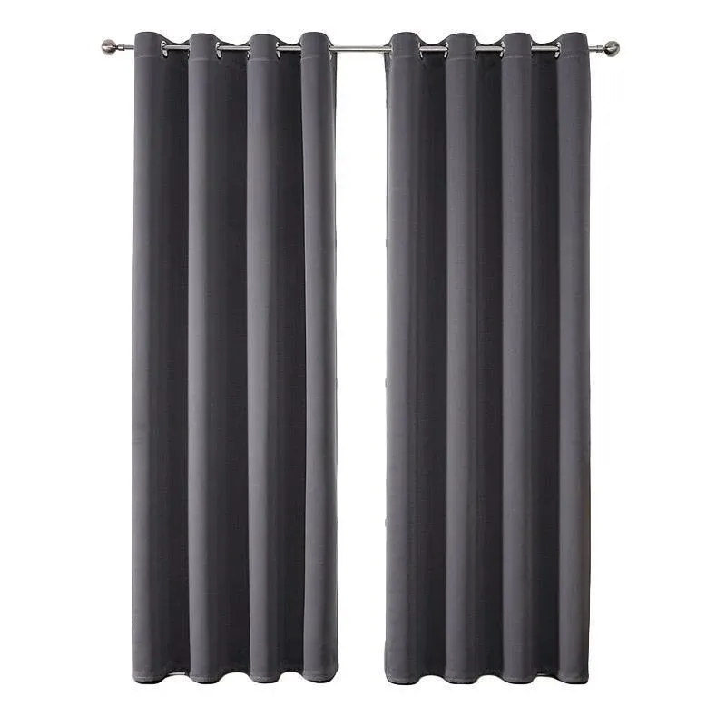 2pcs Semi Blackout Curtain Fabric Solid Colour Home Decor Drapes for Living Room - Dark Grey - 132 × 160cm