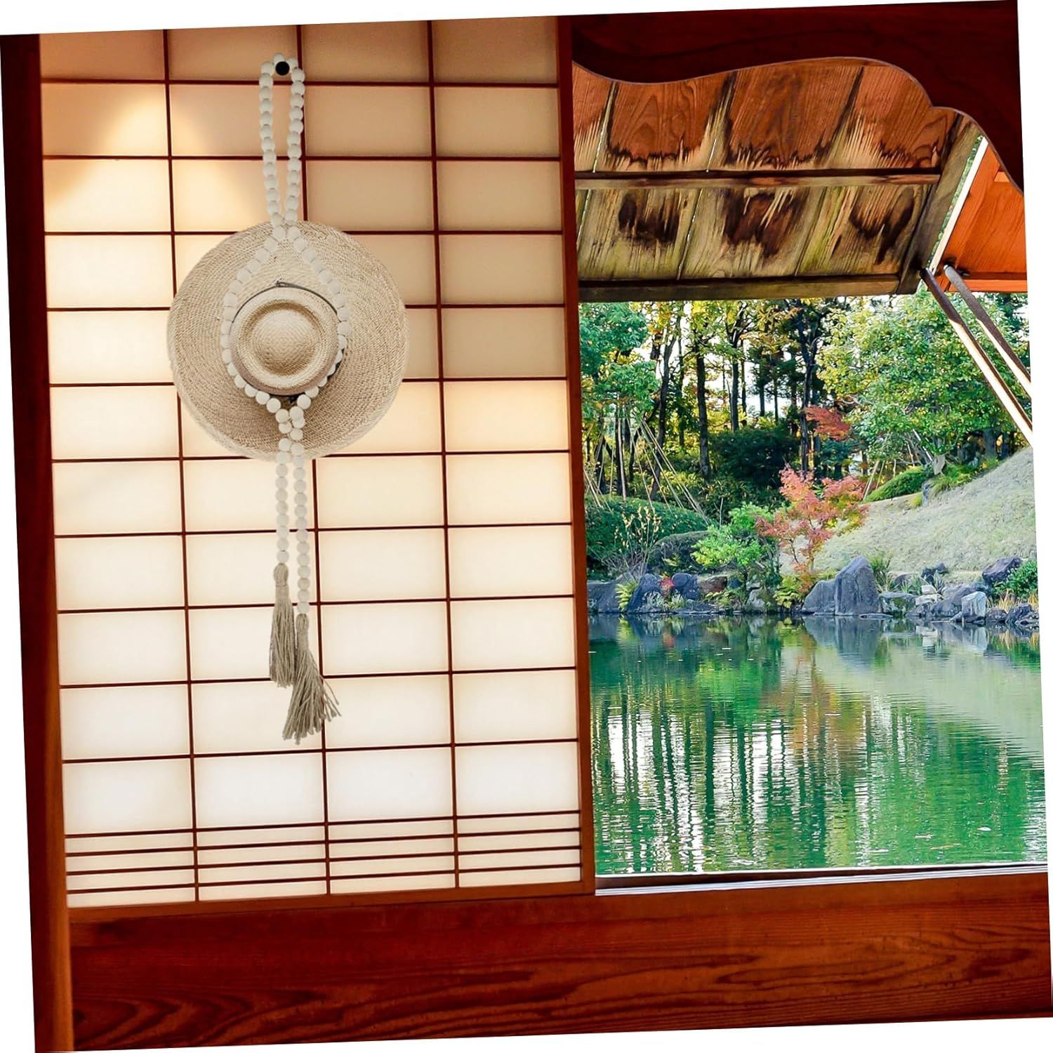 Hat Hanger Farmhouse Beads Tassel Trim Boho Decor Bathroom Wall Decor Fringe Garland Hat Organizer Wooden Prayer Bead Wooden โ image 5