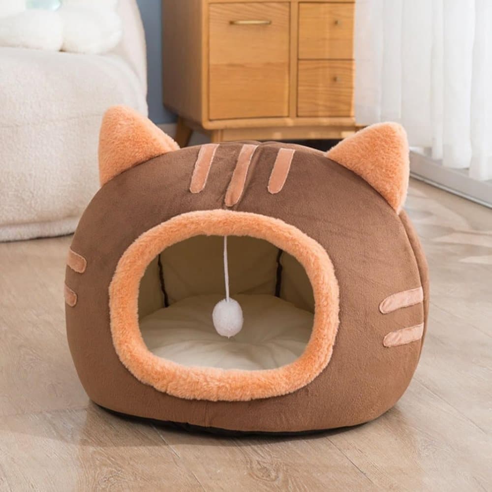 Fluffy Dog Bed Cat Bed Winter Pet House Anti-Slip, M, Brown Gray Pink — image 4