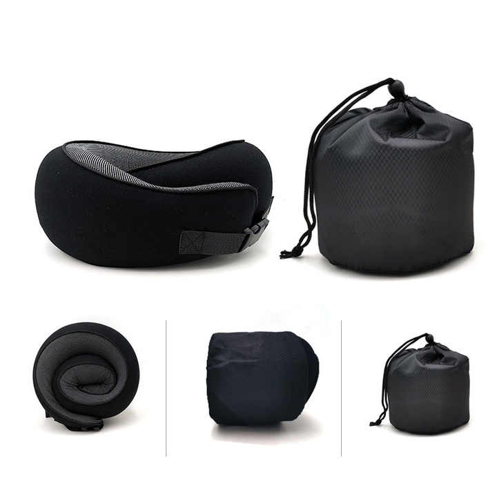Dark Gray Buckle Tape Memory Foam U-Shaped Neck Pillow - Snail Travel Cushion for Airplane, Office Nap, and Travel - Adjustable with Magnetic Therapy Cloth โ image 4
