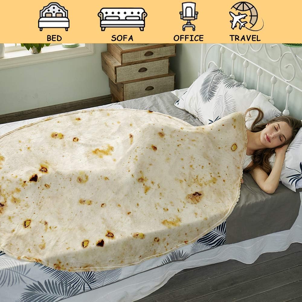 Burritos Tortilla Throw Blanket(Beige), Novelty Funny Round Blanket for Adults & Kids, Soft Flannel Tortilla Wrap Blanket（60",Teenagers） — image 6
