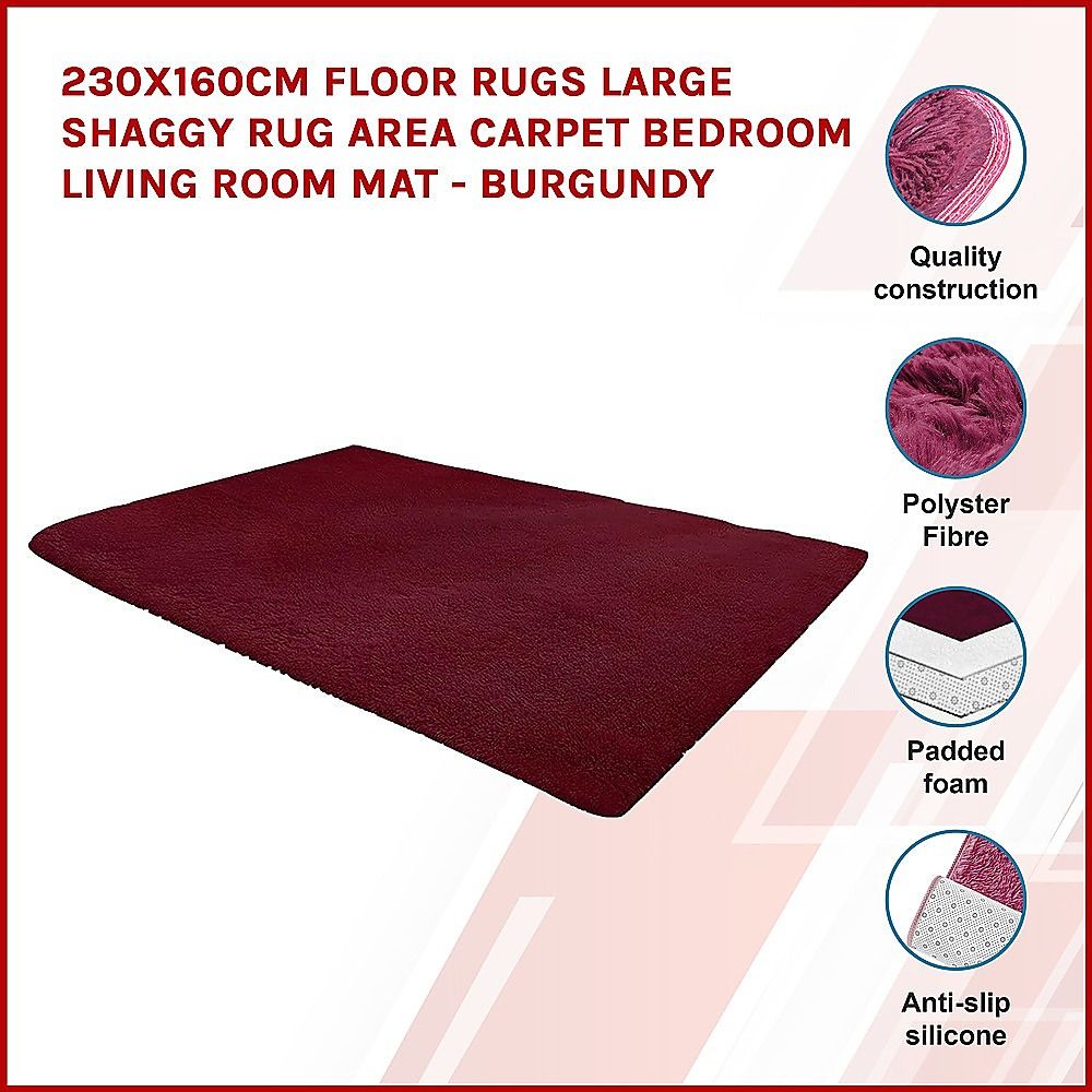 230x160cm Floor Rugs Large Shaggy Rug Area Carpet Bedroom Living Room Mat - Burgundy โ image 4