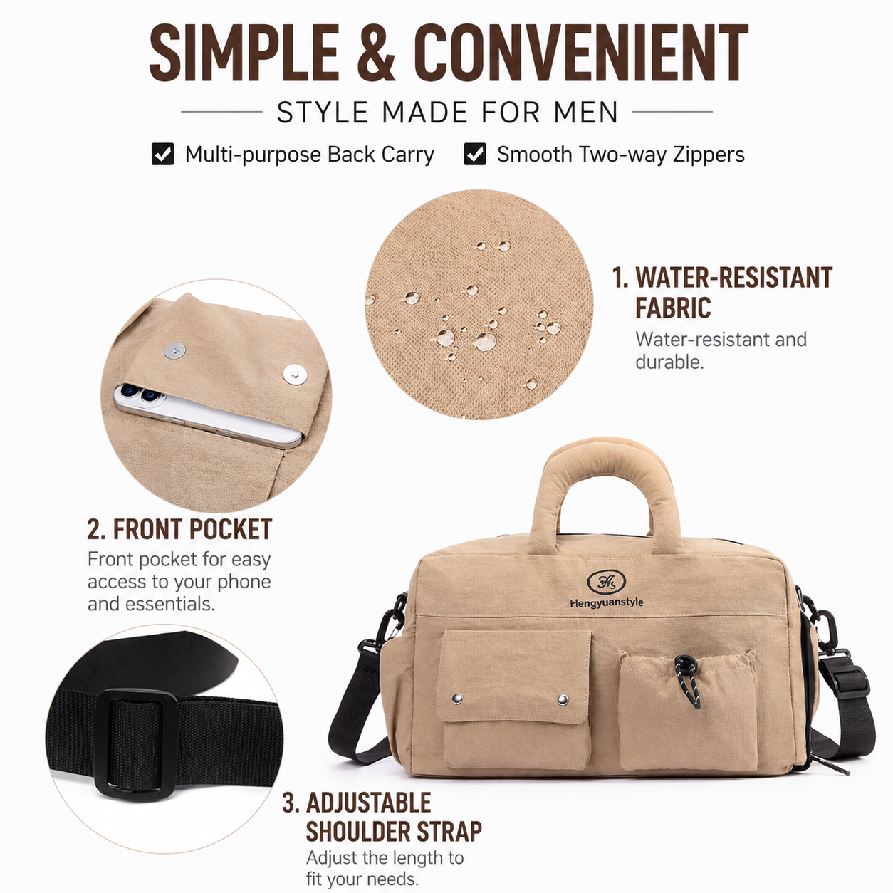 Khaki Large Capacity Waterproof Travel Duffel Bag with Shoe Compartment & Padded Sponge Handles - Lightweight Muti Pockets Gym Crossbody Bag and Airplane Carry โ image 2