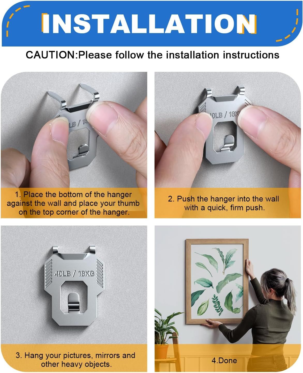 20 Piece Picture Hanging Hooks for Drywall Holds up to 18 kg — image 4