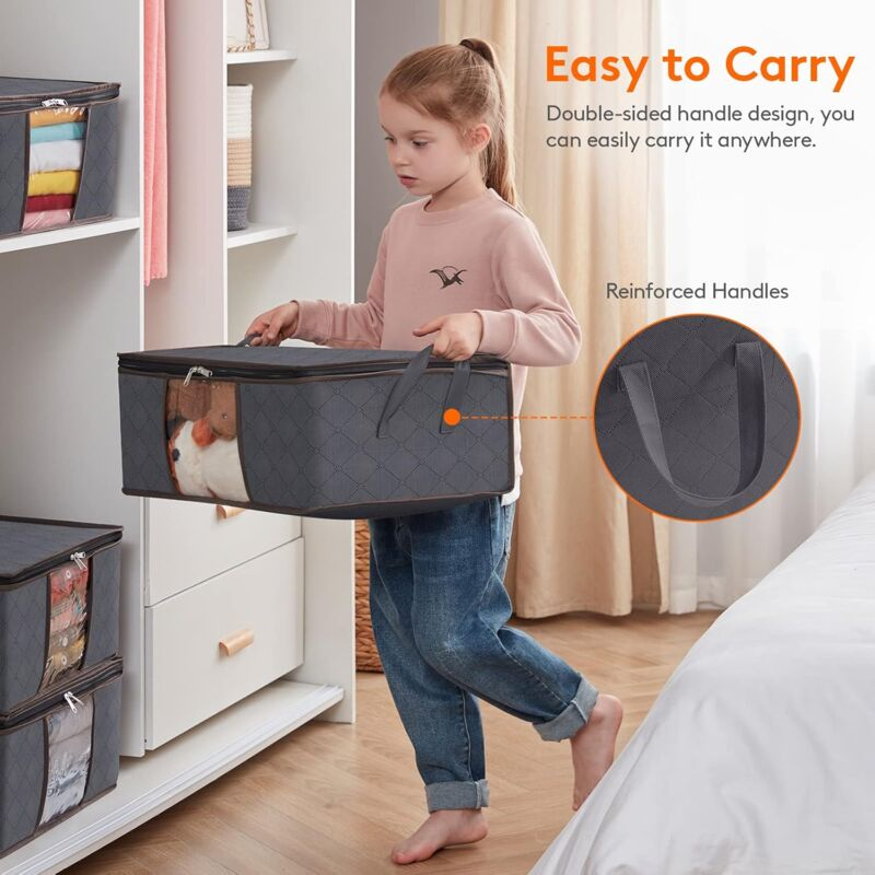 3 Pack 35L Clothes Storage Bag, Foldable Underbed Storage Box, Quilt Storage Cover Closet Organizer, Clear Window In — image 2