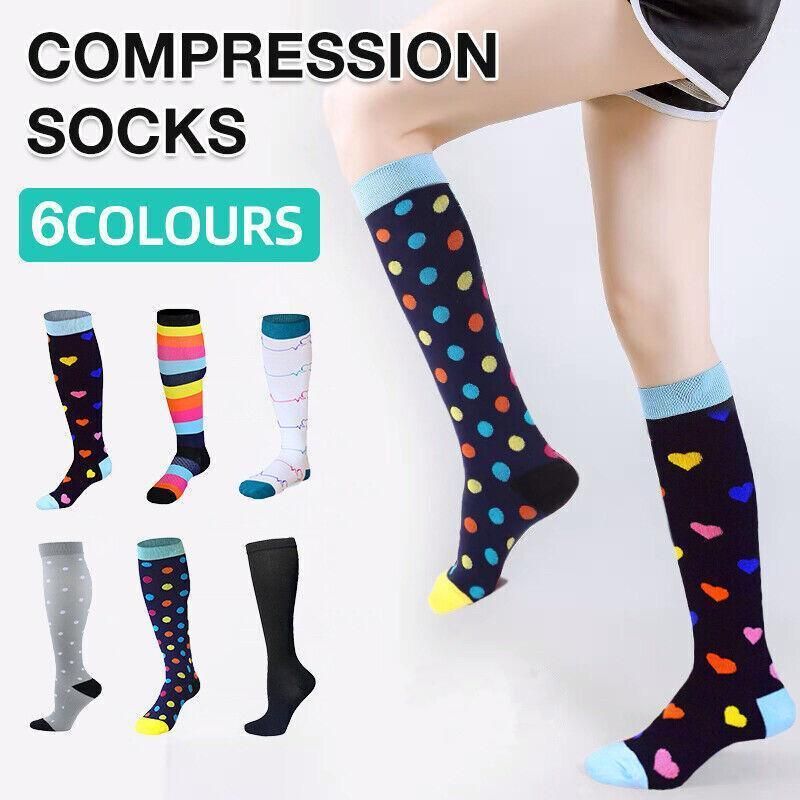 S/M Compression Socks Women Men Nursing Travel Stocking Sport Running - White ECG โ image 2