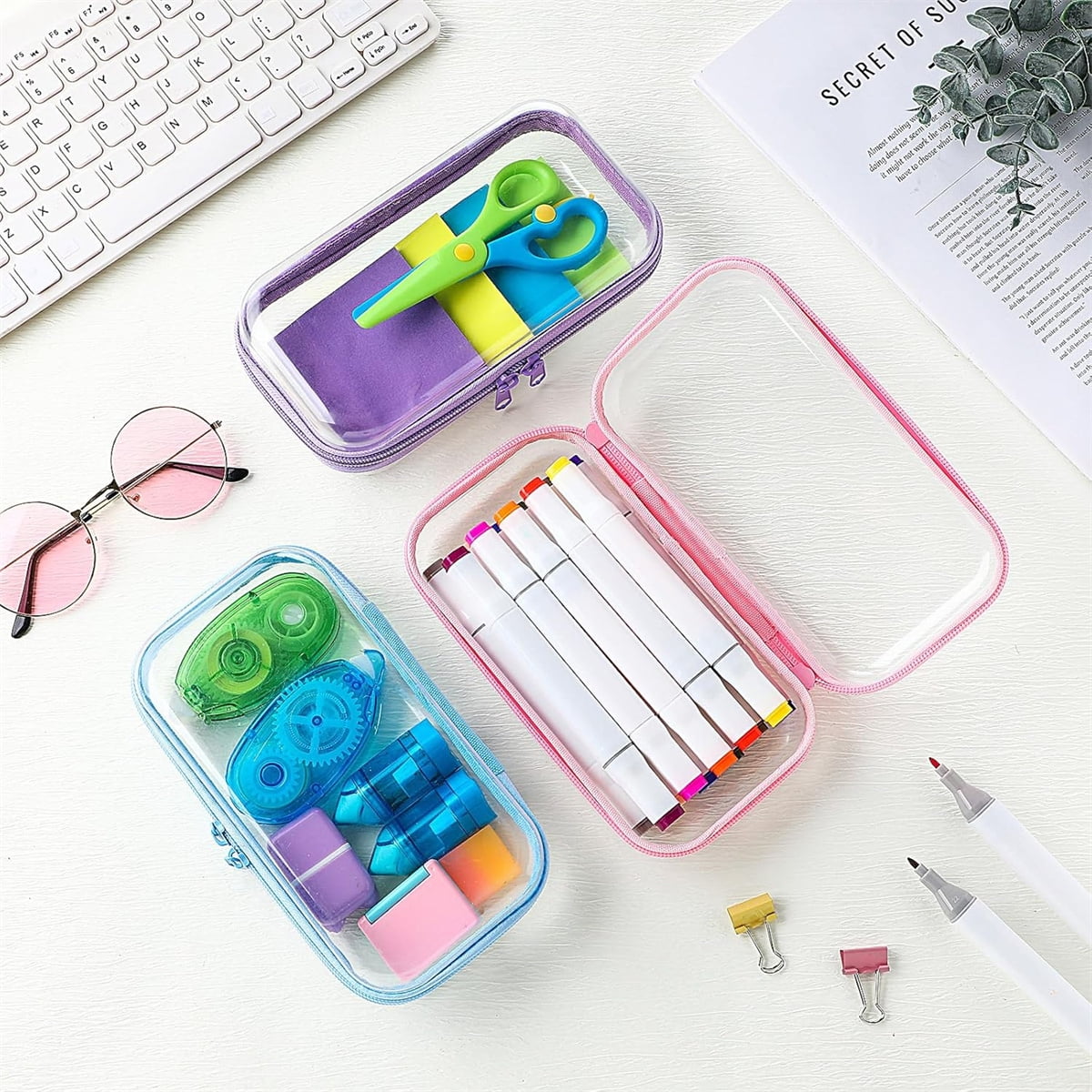 Clear Hard Shell Zipper Case 3 Pcs Plastic Clear Storage Zipper Case Transparent Waterproof Hard Pouches Hard Sided Pencil Case Clear Zipper Toys Puzzles โ image 6